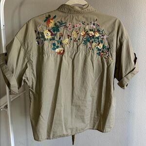 Madewell Khaki Shirt with Floral Embroidery
